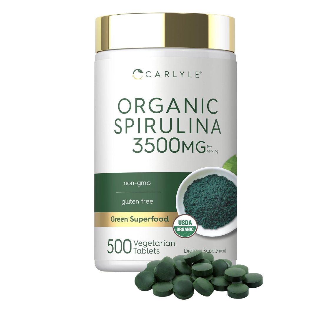 Carlyle Organic Spirulina 3500mg — 500 vegetarian tablets, green superfood supplement